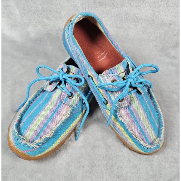 Twisted X Womens Size 6‎ M Turquoise Canvas Moccasins Rodeo Western Casual Farm - Picture 1 of 8